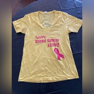 American Apparel Yellow V-Neck Tee with Pink Ribbon
